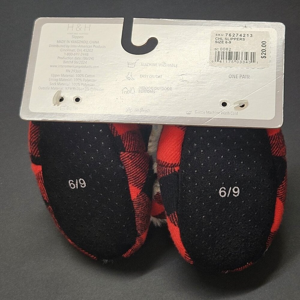 Holiday Time Family Bear Baby Unisex Red & Black Plaid Slippers Size 6-9 Months - Picture 5 of 9